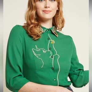 ModCloth Playful Nature Embroidered Blouse